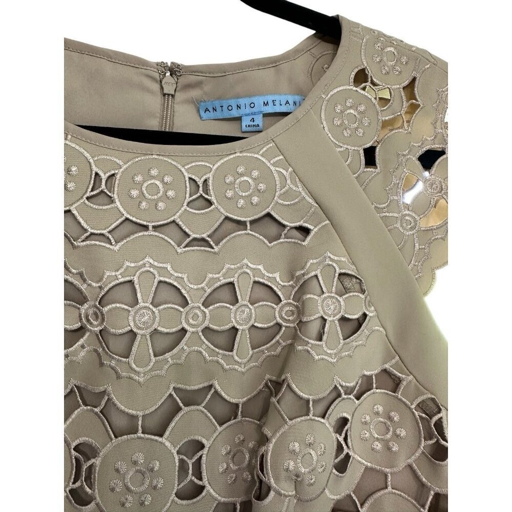 Antonio Melani Women's Peplum Dress Size 4 Lined Khaki Tan Knee Length - Picture 2 of 4